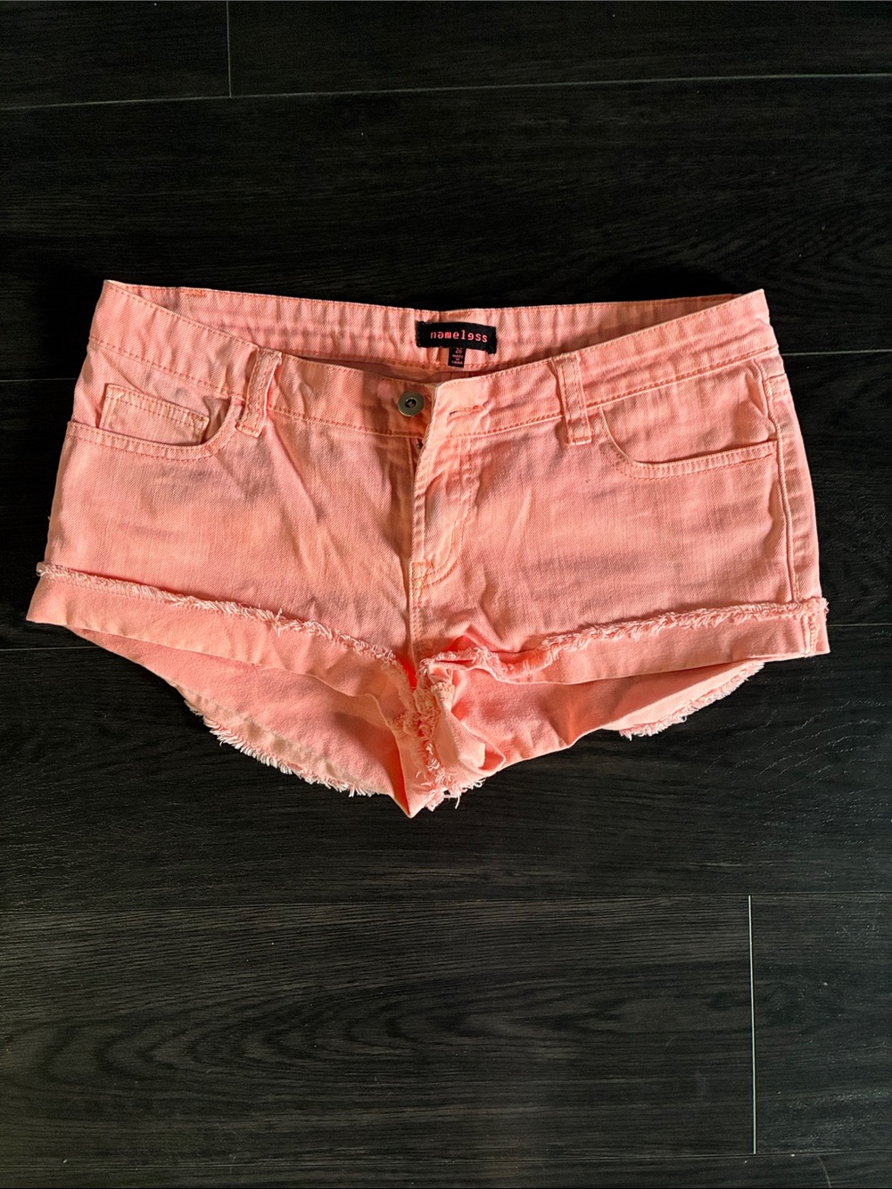 Nameless Coral-Peach Denim Cutoff Shorts